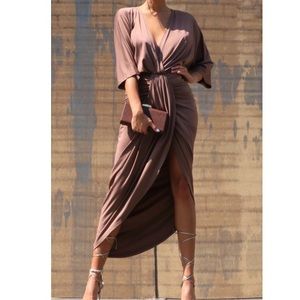 Mocha ruched midi dress